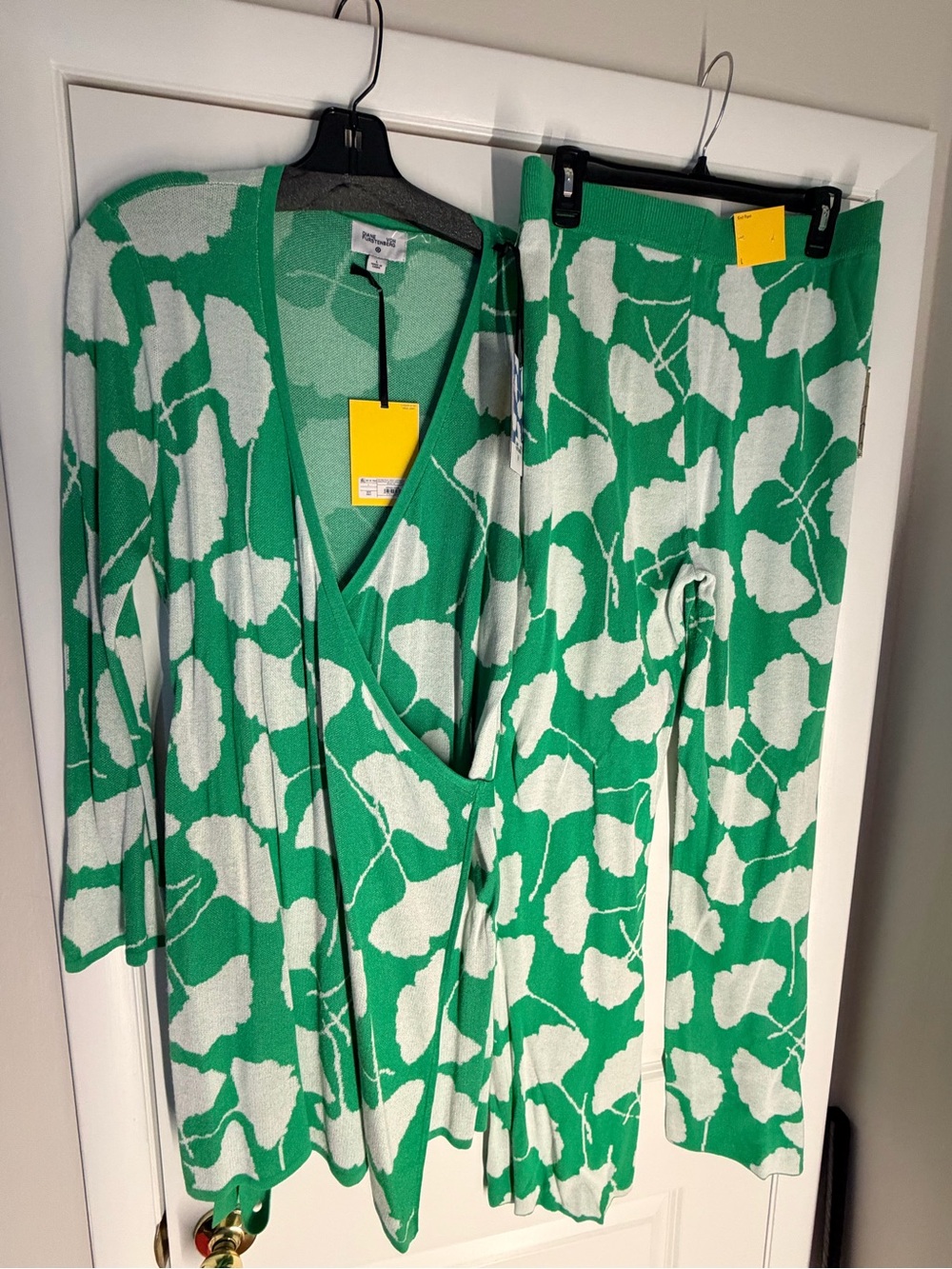 Diane Von Furstenberg Green and White Floral Knit Sweater Set - Picture 3 of 3